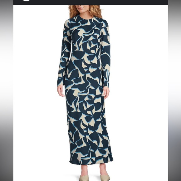 Blue and White Patterned Maxi Dress - Picture 1 of 3
